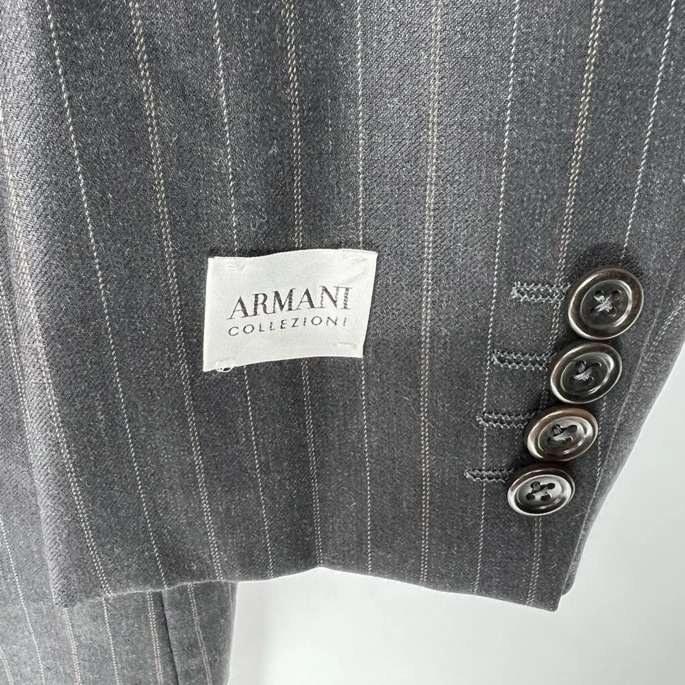 Armani Collezioni Black Wool‎ Pinstripe Men’s Two Button Suit Size 50S NWT